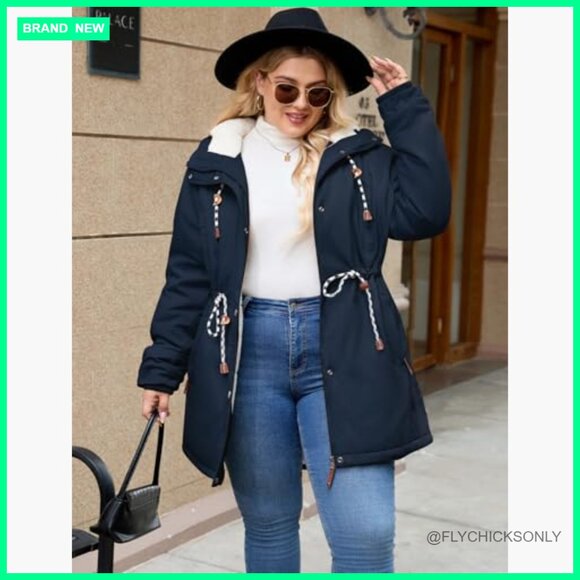 Plus Size Winter Parka Fleece Lined Down Jacket Hooded Puffer Coat - Picture 2 of 7